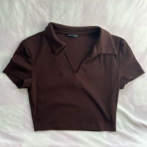 ✿ brown collared crop top ✿